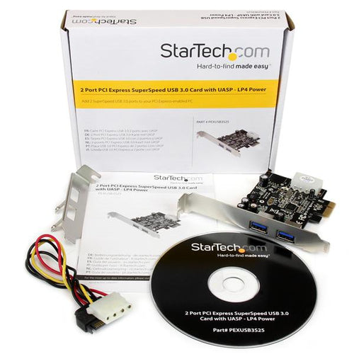 StarTech.com 2 Port PCI Express (PCIe) SuperSpeed USB 3.0 Card Adapter with UASP - LP4 Power StarTech.com 2 Port PCI Express (PCIe) SuperSpeed USB 3.0 Card Adapter with UASP - LP4 Power